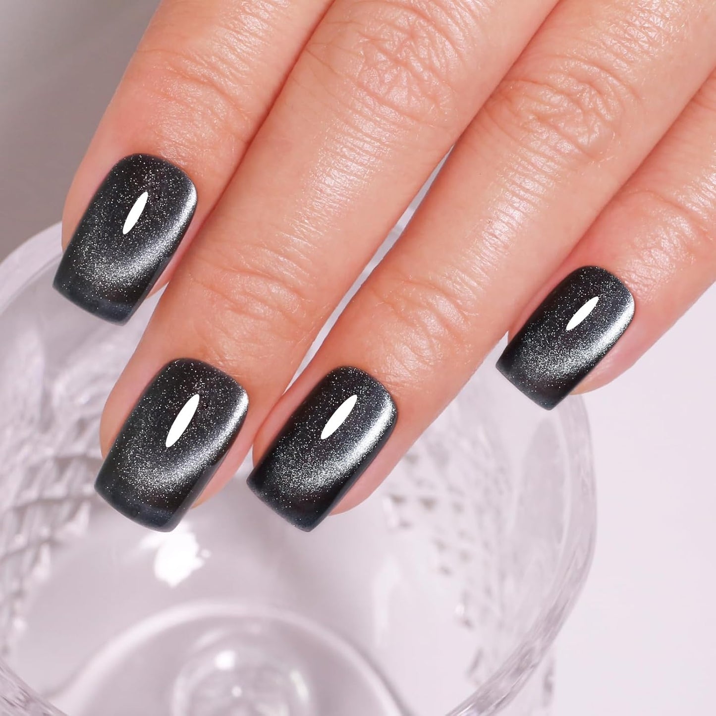 Imtiti Cat Eye Gel Nail Polish, Black Holographic Magnetic Crystal Nail Gel Polish With Magnet Glittery Galaxy Spring Summer Kit Soak Off UV Led 10ML-GlimoraGlow