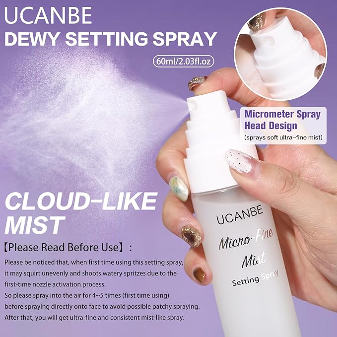UCANBE Dewy Setting Spray for Makeup, Long Lasting Hydrating Make Up Finishing Spray for Face, Micro-Fine Mist Fixing Spray for Dewy Glow Finish, Lightweight & Waterproof for up to 16 Hours Wear-GlimoraGlow