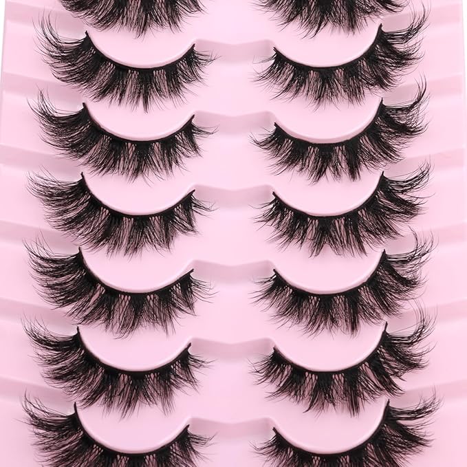 Mink Lashes False Eyelashes Wispy 3D Volume Cat Eye Faux Mink Eyelashes Natural Look 18mm Strip Eyelashes Pack 7 Pairs by Kiromiro-GlimoraGlow