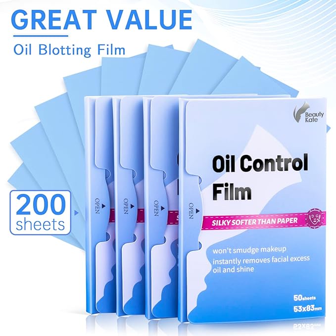 Great Absorbent Oil Blotting Sheets for Face - 10% Larger Oil Control Film 4pk/200 Makeup Friendly Blotting Paper for Oily Skin, High-Performance, Tear-proof Oil Absorbing Tissues-GlimoraGlow