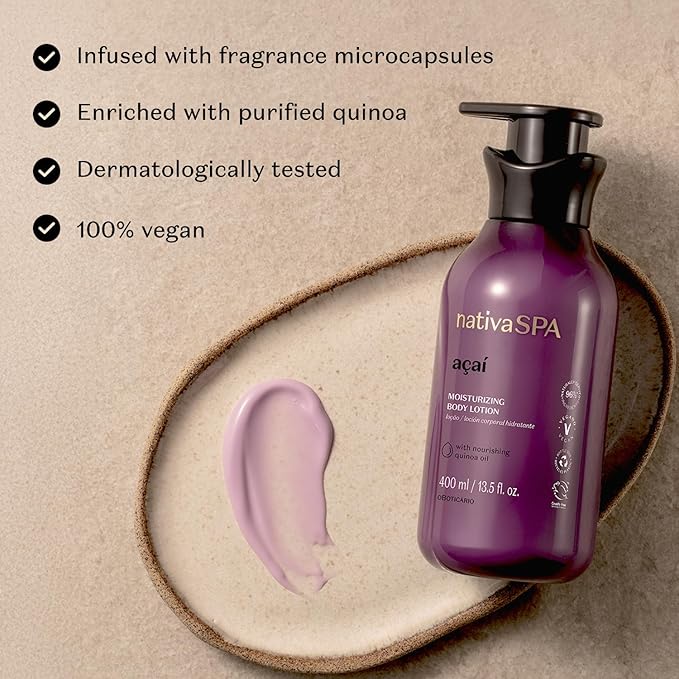 Nativa SPA by O Boticário, Açaí Moisturizing Body Lotion | Long-Lasting Hydration and Lightweight, Fragranced Moisturizer, 13.5 Ounce-GlimoraGlow
