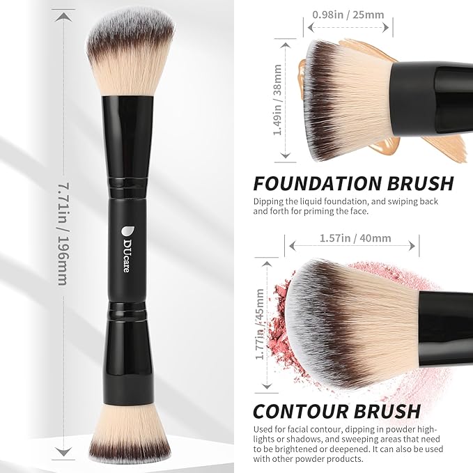 DUcare Foundation Brush Contour Bronzer Double Ended Makeup Brush for Blending Liquid Powder Concealer Cream Blush Buffe Black-GlimoraGlow