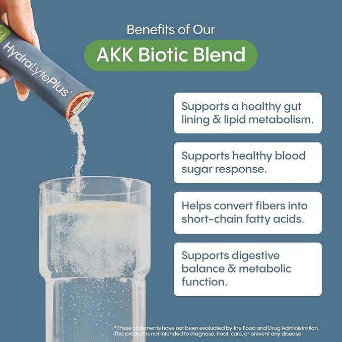 Hydralyte Plus Metabolic Support - Sugar-Free Electrolytes + Akkermansia Probiotic for Women and Men - Blend of Prebiotics and Probiotics for Digestive Support + Fiber (30 Pack, Blood Orange)-GlimoraGlow