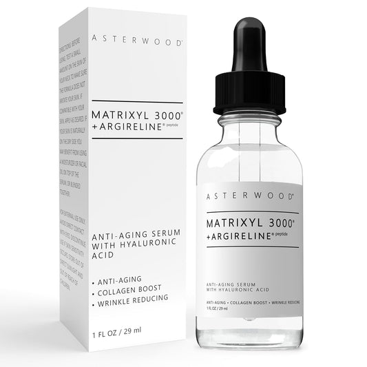 Asterwood Matrixyl 3000 + Argireline Serum for Face - Multi Peptide Serum with Hyaluronic Acid - Anti-Aging, Wrinkle Reducing, Collagen Boosting - Fragrance-Free - 1 Fl Oz-GlimoraGlow