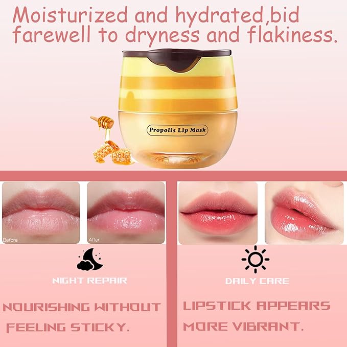 1 PCS Bee Lip Balm Honey Pot, Exfoliating Honey Bee Lip Balm Sleeping Lip Mask Overnight with Sticks, Honey Pot Lip Balm Prevention Dry Hydrating and Crack Lip Scrubs-GlimoraGlow