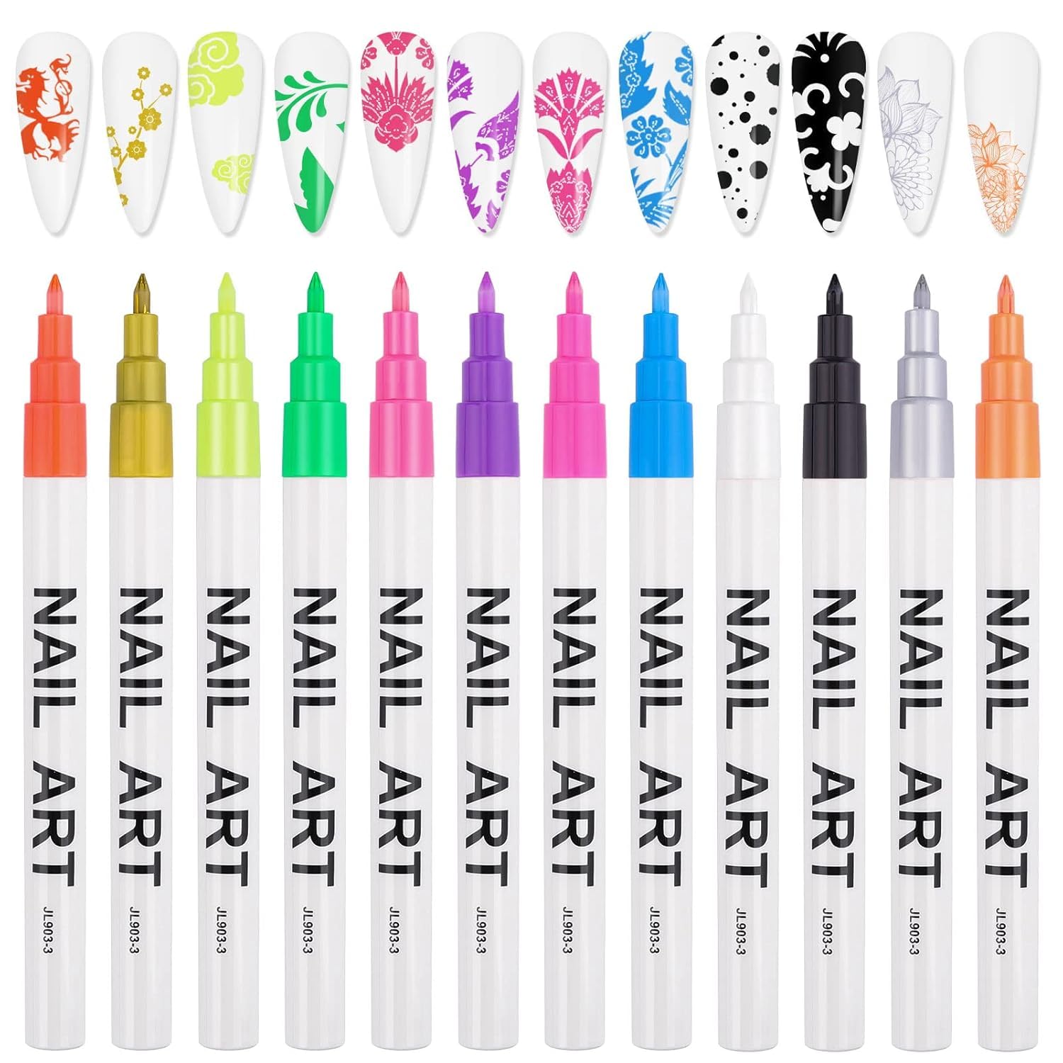 12 Color 3D Nail Art Pens Set, Kalolary Nail Point Graffiti Dotting Pen Drawing Painting Liner Brush for DIY Nail Art Beauty Adorn Manicure Tools-GlimoraGlow