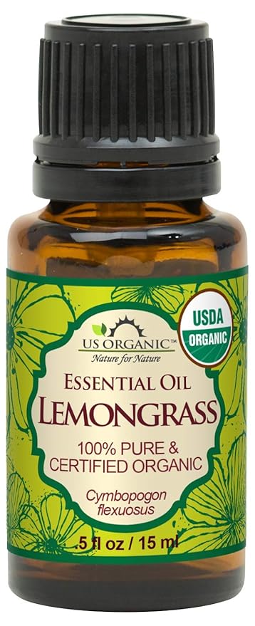 US Organic 100% Pure Lemongrass Essential Oil, USDA Certified Organic, Extracted by Steam Distillation Method, for Hair, Nail Polish Remover, Bees Attraction, and More. 15 ml-GlimoraGlow