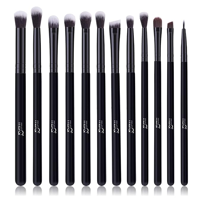 MSQ Eye Makeup Brushes 12pcs Eyeshadow Makeup Brushes Set with Soft Synthetic Hairs & Real Wood Handle for Eyeshadow, Eyebrow, Eyeliner, Blending(Black without bag)-GlimoraGlow