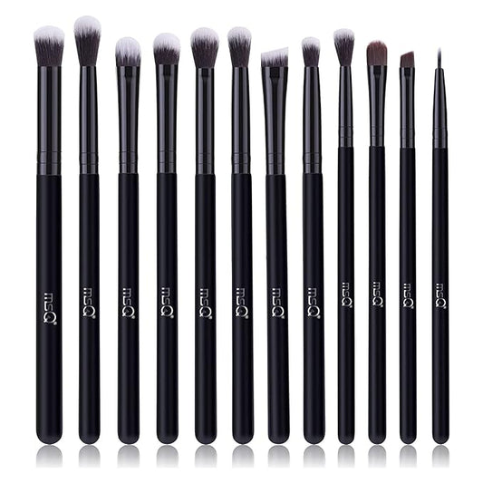 MSQ Eye Makeup Brushes 12pcs Eyeshadow Makeup Brushes Set with Soft Synthetic Hairs & Real Wood Handle for Eyeshadow, Eyebrow, Eyeliner, Blending(Black without bag)-GlimoraGlow
