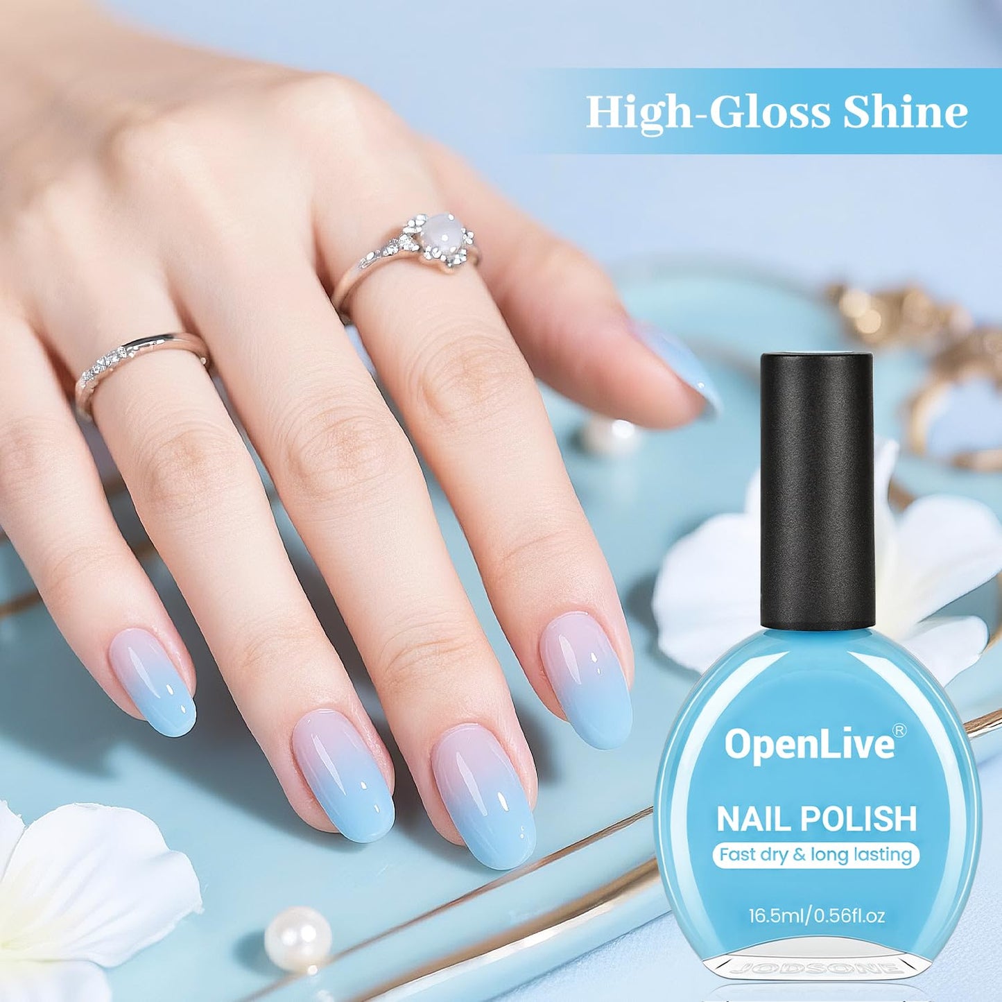 16.5ml Jelly Baby Blue Nail Polish Large Volume Quick Dry Nail Polish, Long Lasting Shine, Fingernail Toenail Nail Art DIY Home Travel Nail Art Gift-GlimoraGlow