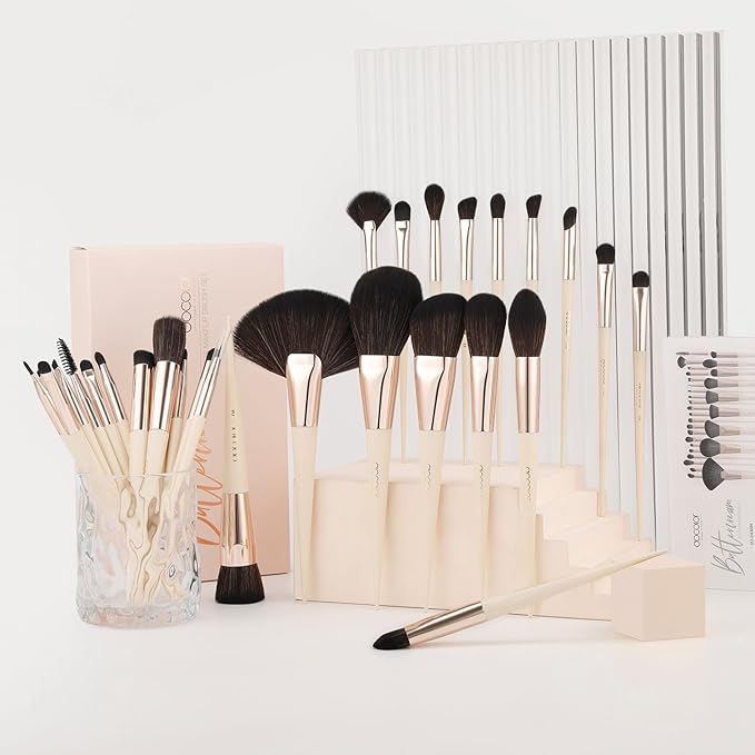 Docolor Makeup Brushes Set Professional 30Pcs Makeup Brushes Premium Synthetic Powder Kabuki Foundation Contour Blush Concealer Eye Shadow Blending Eyeliner Crease Eyebrow Make Up Brush Kit - Beige-GlimoraGlow