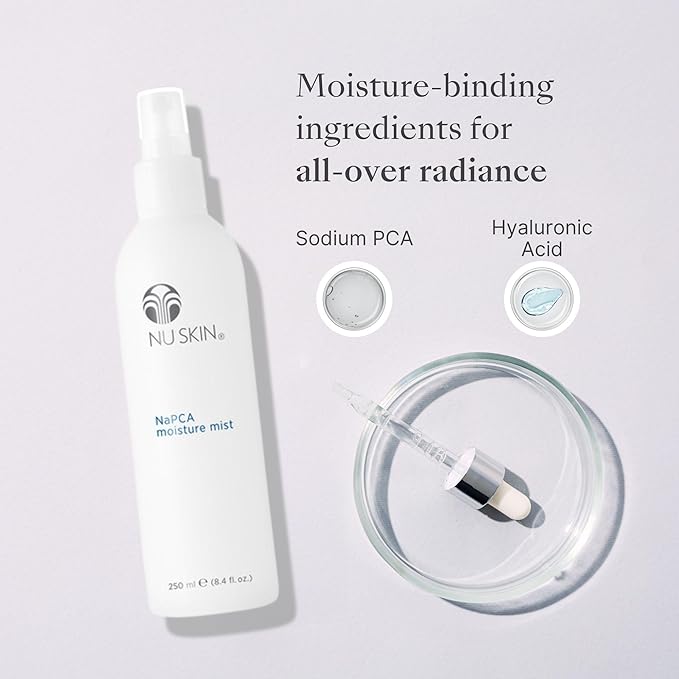 Nu Skin NaPCA Moisture Mist | Revitalizing Moisturizer & Cooling Mist with Hyaluronic Acid | Hydrating Spray for Face, Body & Hair | Sodium PCA for All Skin Types | 8 oz | 2 Pack-GlimoraGlow