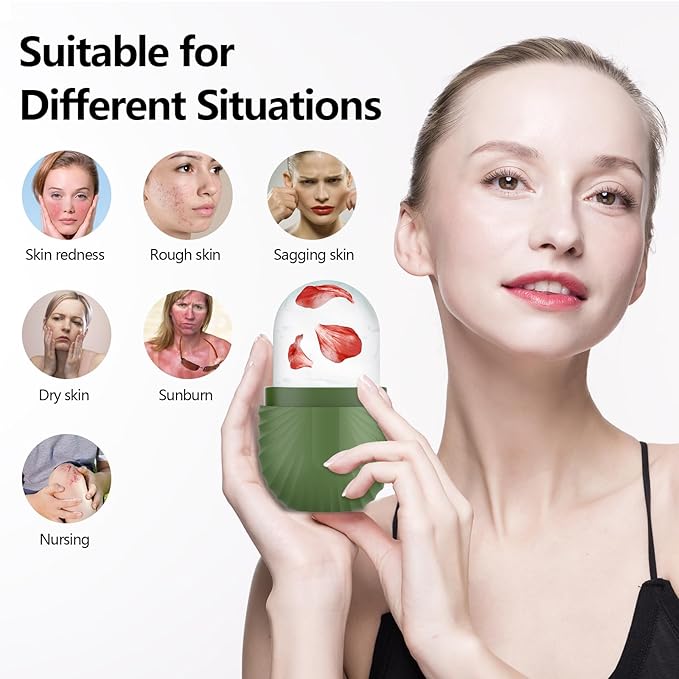 Ice Roller for Face and Eye, Silicone Ice Facial Roller Ice Holder, Face Ice Mold Skin Care, Face Icers Reusable Ice Cube Roller for Shrink Pores Anti Wrinkle Reduce Puffiness, Green-GlimoraGlow