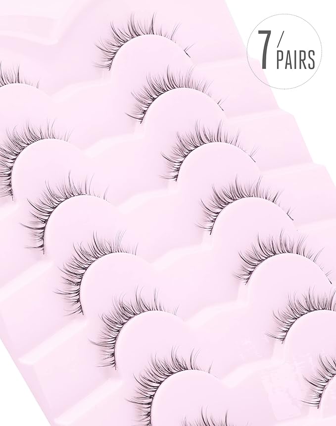 Onlyall Natural Lashes Short Eyelashes Wispy Lashes Natural Look Soft False Eyelashes False Eye Lashes Faux Mink Eyelashes 7 Pairs D2-GlimoraGlow