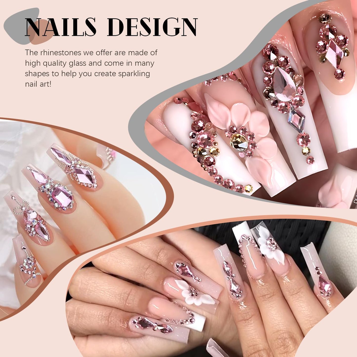 1680Pcs Pink Glass Nail Rhinestones 180Pcs Multi Shapes Flatback Nail Gems + 1500Pcs 1.5-4mm Round Crystal, Manicure Nail Charms Diamond Gemstones for Acrylic Nails Decoration-GlimoraGlow