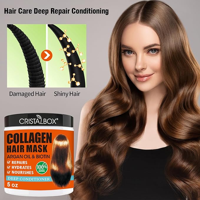 2 Pack Collagen Hair Mask & Keratin Hair Mask,Keratin Hair Treatment,Hydrating Argan Oil Hair Repair Treatment Deep Conditioner Hair Mask for Dry Hair,Collagen with Biotin Hair Treatment Mask-GlimoraGlow