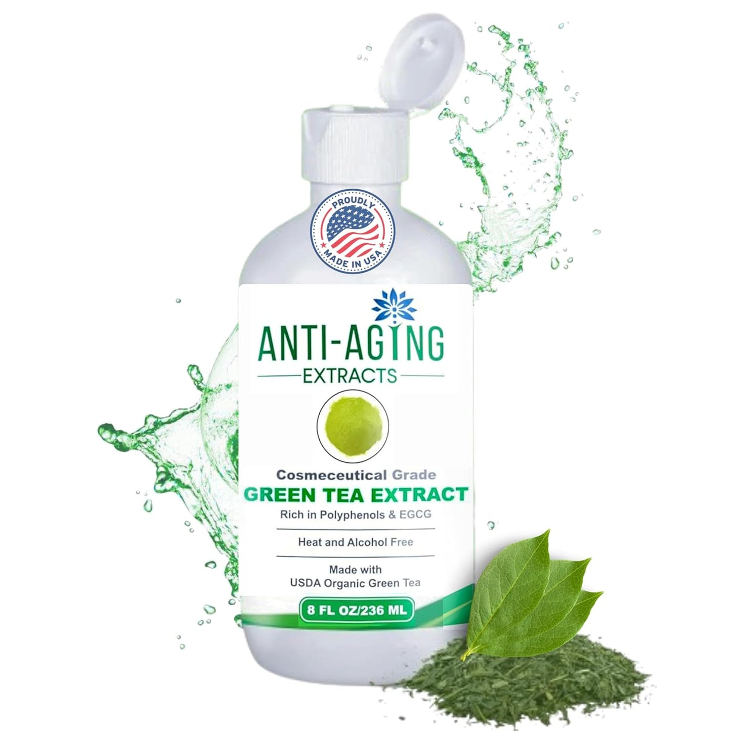 Pure Green Tea Extract for Skin and Hair – Cold-Processed Antioxidant, Polyphenol & EGCG Serum with USDA Organic Leaves – Natural - Alcohol-Free - 8 fl oz-GlimoraGlow