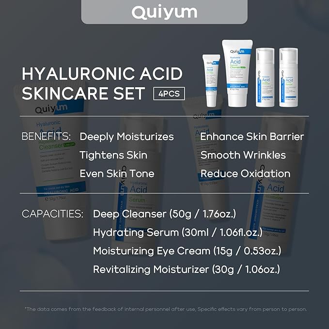 Hyaluronic Acid Skin Care Set, Hydration Kit for Women Teen Girls, Low pH Cleanser, Moisturizer, Serum, Eye Cream, Anti Aging, Firming, Travel Size Facial Care Gift Set for Dry Sensitive Skin-GlimoraGlow