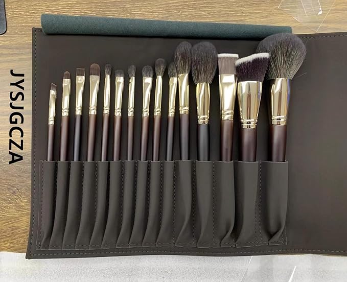 Professional makeup brush set with makeup bag. Includes Brushes for Contouring, Highlighting, Eyeshadow, Foundation & More. 15 Pcs Wool makeup brush-GlimoraGlow