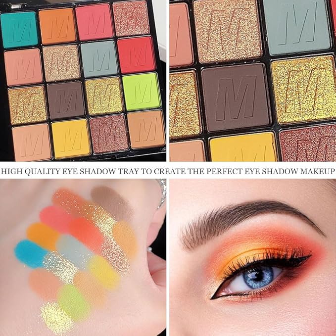 16 Colors Champagne Gold Glitter Matte Shimmer Eyeshadow Palette for Eye Makeup,High Pigmented Brown Eye Shadow Primers Powder Palet de sombras de ojos-GlimoraGlow