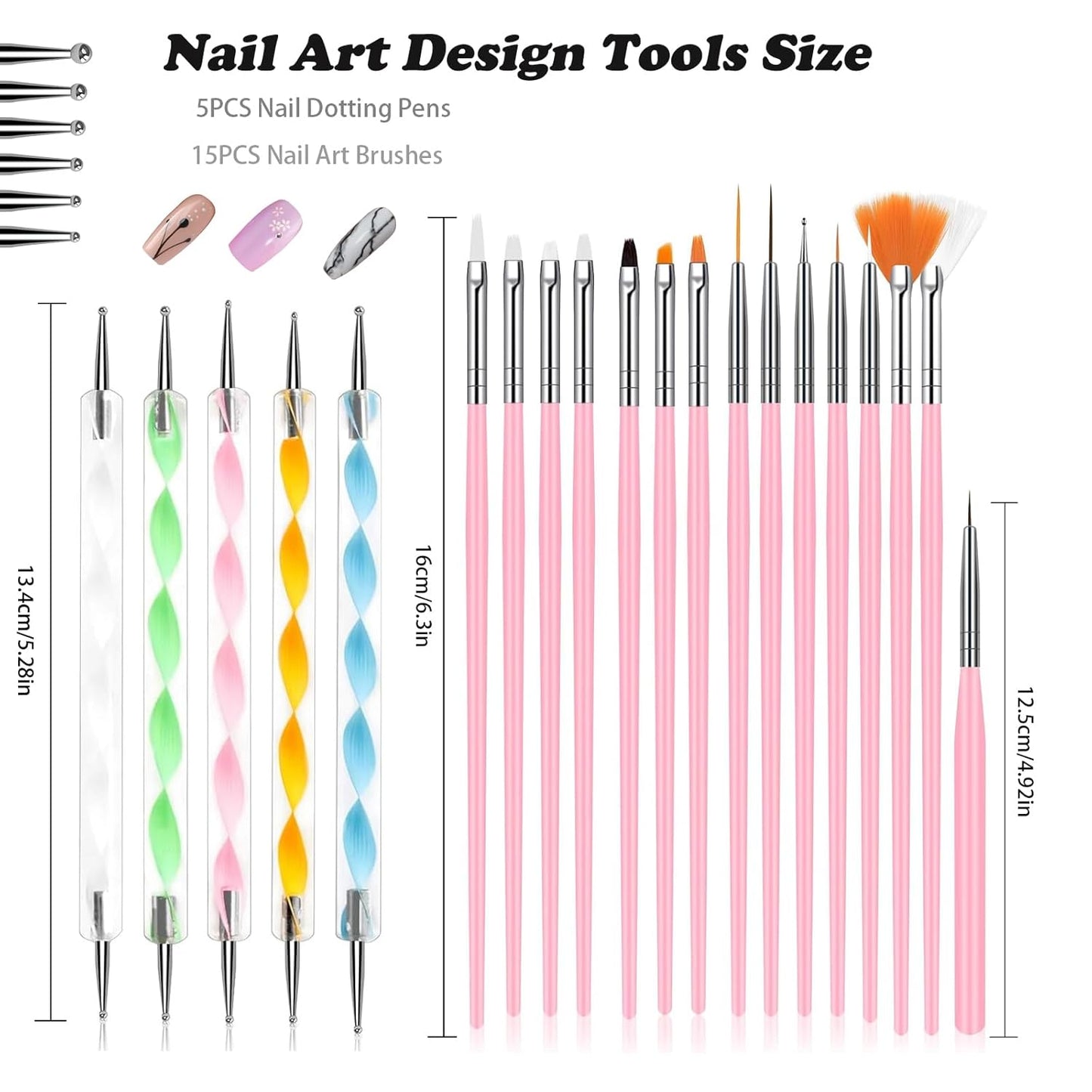 20Pcs Nail Art Brushes Tool Set, Nail Art Double-End Tools, Nail Liner Brushes, Silicone Pen Dotting Pen Tools Nail Art Kit for Home Nail Art DIY Salon Use-Pink-GlimoraGlow