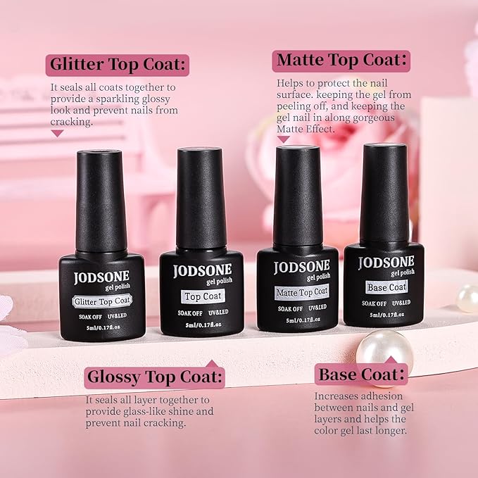 JODSONE 32 Colors Gel Nail Polish Set Same Color Same Bottle No Wipe Base Top Matte Glitter Coat Professional Choice-GlimoraGlow