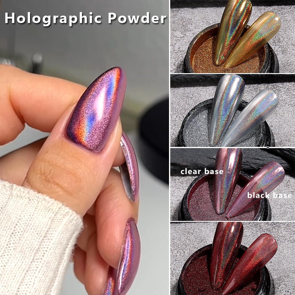 16 Colors Chrome Nail Powder Set, Metallic Mirror Effect Holographic Aurora Chameleon Pigment Glitter for Gel Polish Manicure Nail Art Decorations-GlimoraGlow