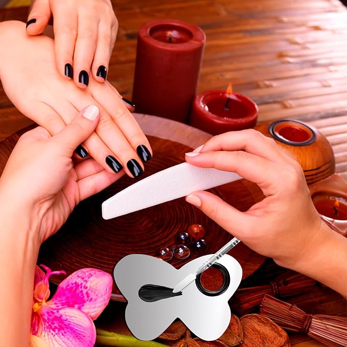 2 Pcs Stainless Makeup Mixing Palette,Tool for Mixing Foundation Nail-Art,Palette with A Stick,Storage Bag,Beauty Salon Color Cream Mixing Palette,Makeup Artist,Makeup Enthusiast (Butterfly Shaped)-GlimoraGlow