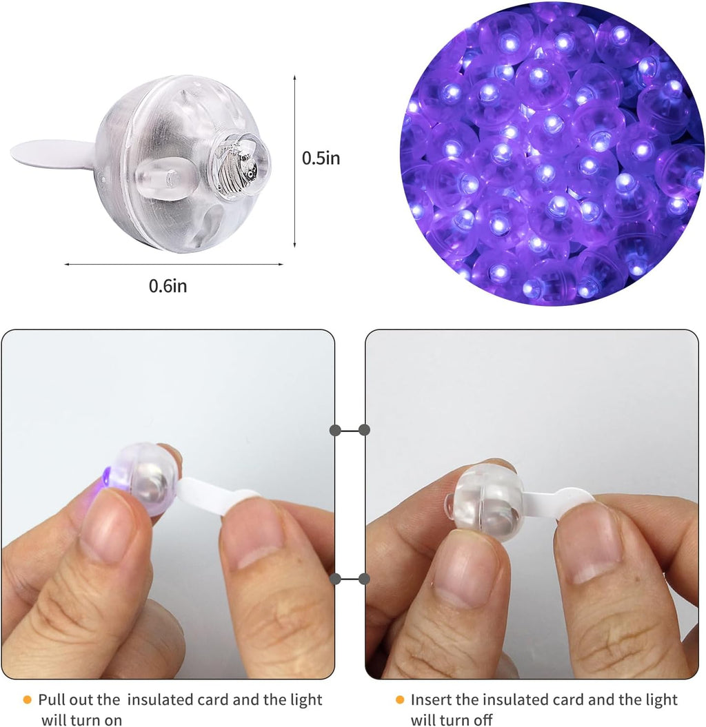 Aogist 100Pcs Purple Balloon Lights with Hook,Long Standby Time,Waterproof Mini Light for Birthday Party Wedding Christmas Halloween Easter Decorative (Steady)