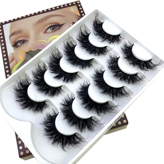 HBZGTLAD 6 Pairs Fluffy False Eyelashes Natural Faux Mink Strip 3D Lashes Pack (SR-1)-GlimoraGlow