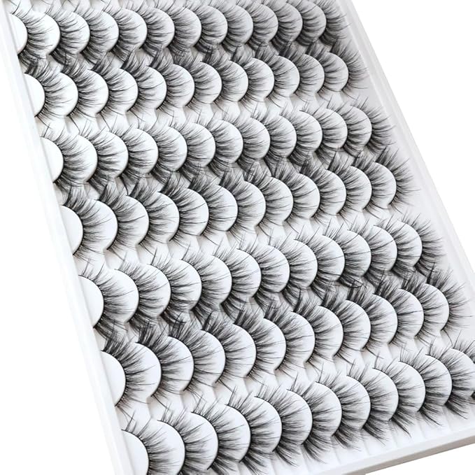 False Eyelashes 48 Pairs Faux Mink Lashes 14mm Wispy Lashes 3D Fluffy Cat Eye Lashes Pack Bulk Wholesale Strip Lashes(style 48-041)-GlimoraGlow