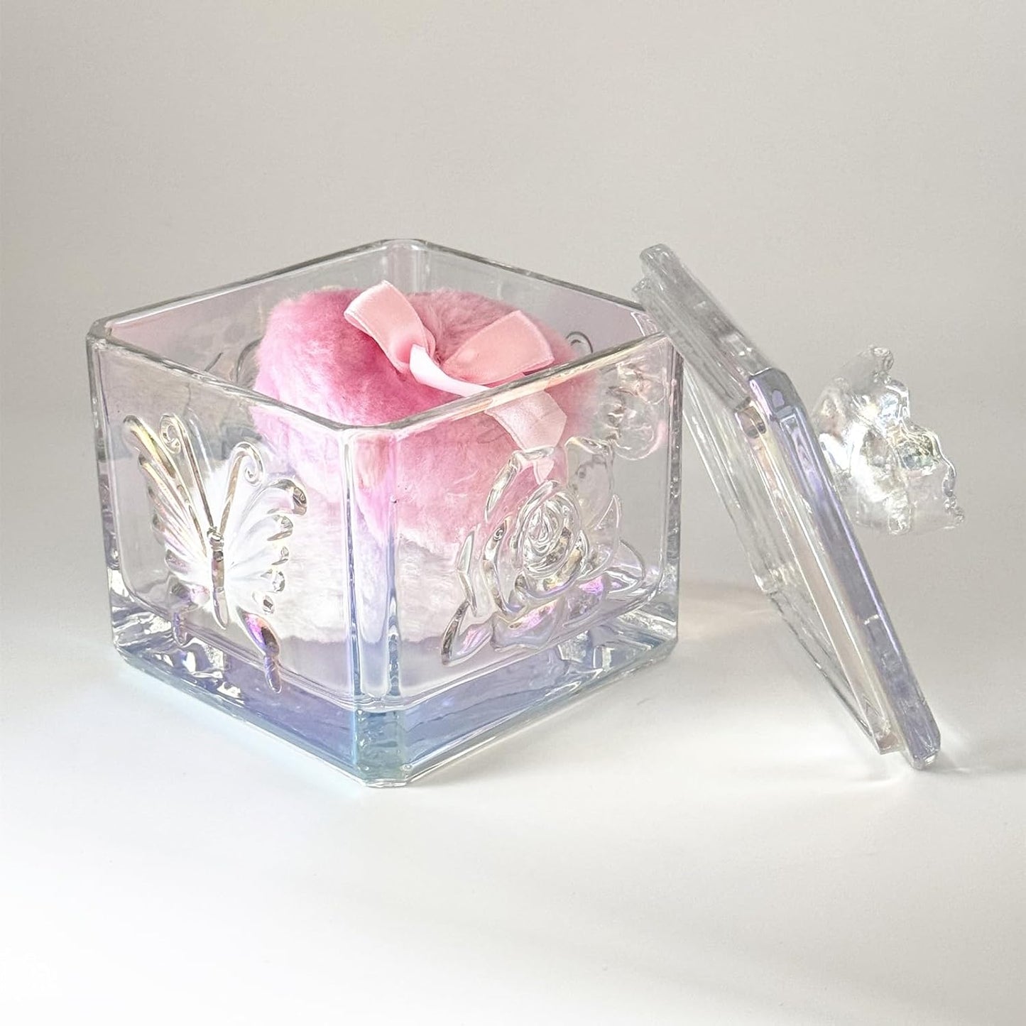 Body Powder Puff and Container - Glass Dusting Powder Container with 2 Soft Puffs – Vintage Powder Puff Case for Women & Girls (3.74x3.74x4.53 H in)- GRB013-Multi-GlimoraGlow