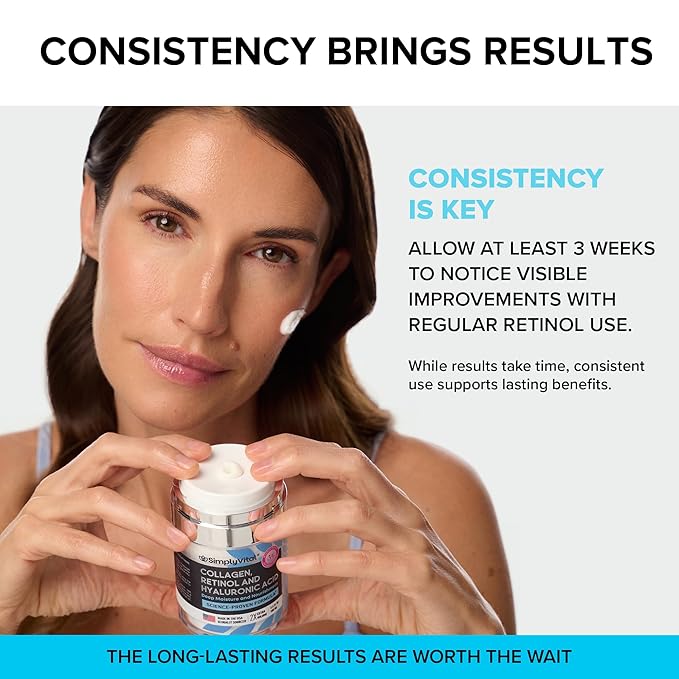 SimplyVital Collagen, Retinol & Hyaluronic Acid Cream - Anti-Aging Retinol Cream for Face, Neck & Décolleté - Made in USA - Daily Moisturizer Face Cream - 3.38 fl oz-GlimoraGlow