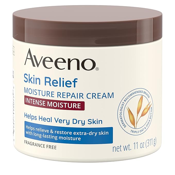 Aveeno Skin Relief Intense Moisture Repair Body Cream with Triple Oat & Shea Butter Formula, Helps Relieve & Restore Extra-Dry Skin with Long-Lasting Moisture, Fragrance-Free, 11 oz-GlimoraGlow