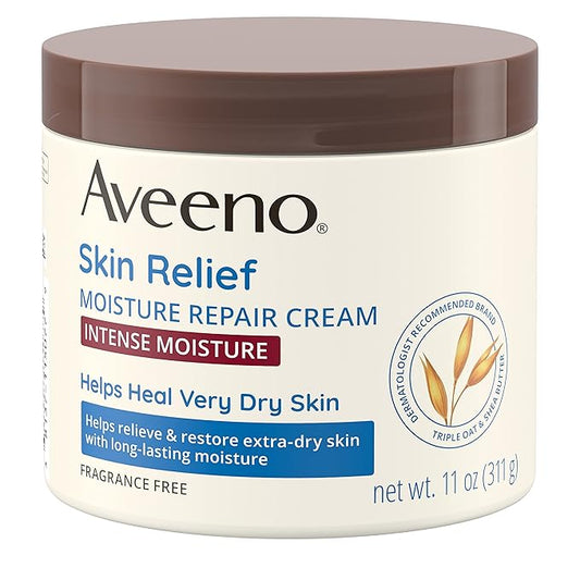 Aveeno Skin Relief Intense Moisture Repair Body Cream with Triple Oat & Shea Butter Formula, Helps Relieve & Restore Extra-Dry Skin with Long-Lasting Moisture, Fragrance-Free, 11 oz-GlimoraGlow