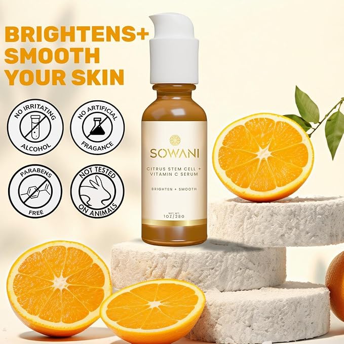 Gentle Vitamin C Serum – Brightening & Hydrating with Citrus Stem Cells and Chamomile, Safe for Rosacea & Sensitive Skin, 1oz-GlimoraGlow