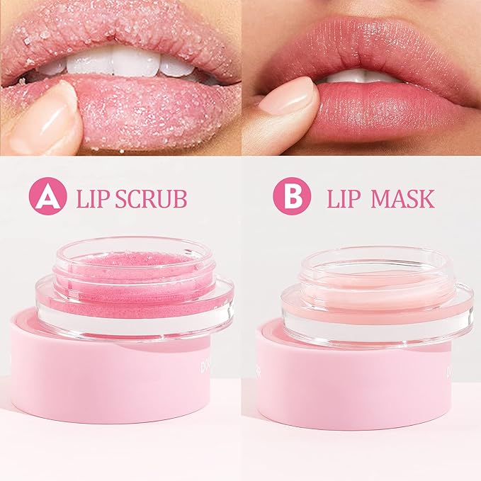 2 In 1 Lip Care Set - Lip Sleep Mask & Lip Scrub - Lip Wrinkles Improve - Cracked Lip Lipstick & Moisturizing Cream - Night Exfoliation Improve Dry and Peeling Lips - Suitable for All Skin Lip Primer-GlimoraGlow