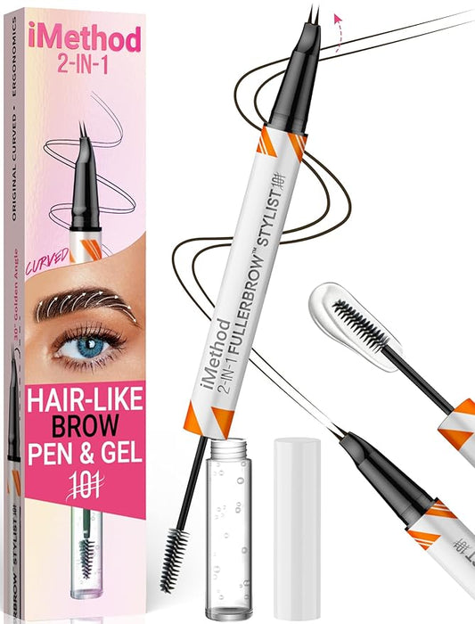 iMethod Curved Eyebrow Pen and Brow Gel Clear - Eyebrow Pencils for Women with Natural Hair Like Strokes, Eyebrow Makeup for All-Day Defined, Waterproof, Smudge-proof, Dark Brown-GlimoraGlow