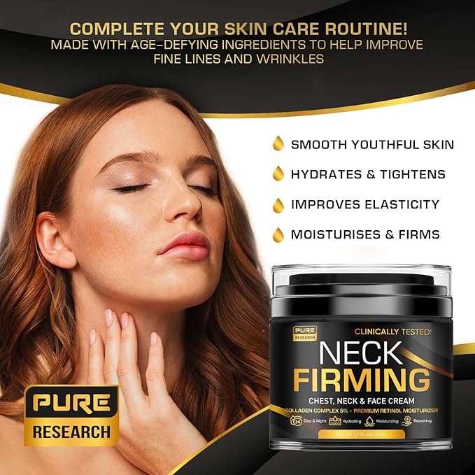 PURE RESEARCH Neck Firming Cream - Anti Wrinkle Cream Day & Night Face Neck and Décolleté Cream - Moisturizing, Lifting & Hydrating-GlimoraGlow