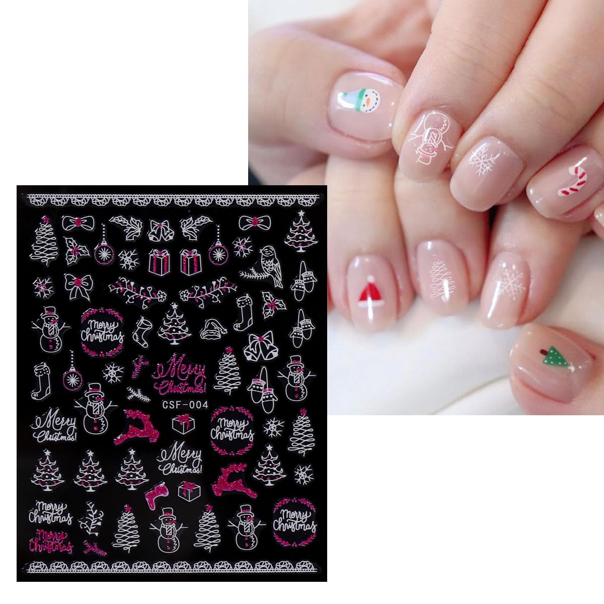 JMEOWIO 9 Sheets Christmas Pink Glitter Nail Art Stickers Decals Self-Adhesive Snowflake Winter Holiday Nail Supplies Nail Art Design Decoration Accessories-GlimoraGlow