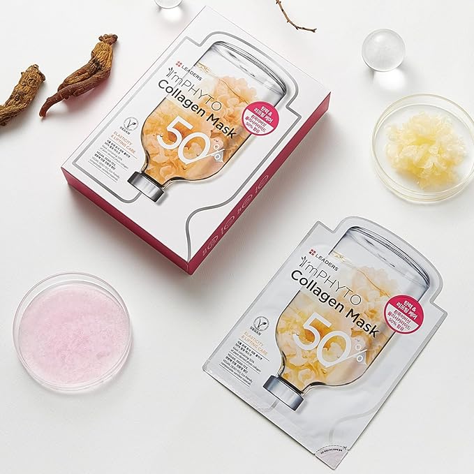 I'MPHYTO Leaders Facial Mask 10 Sheet Collagen Vegan Mask | Plant-Derived Collagen | Elasticity & Lifting Skin Care | Certified Vegan | Intensive Hydration | Natural Cellulose Sheet-GlimoraGlow