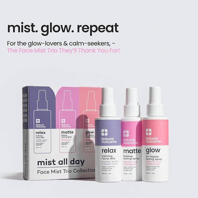 Face Mist Trio Collection – Hydrating Facial Mist Spray for Glowing Skin – Rosewater, Lavender & Hyaluronic Acid – Makeup Setting & Refreshing Face Spray Mist-GlimoraGlow