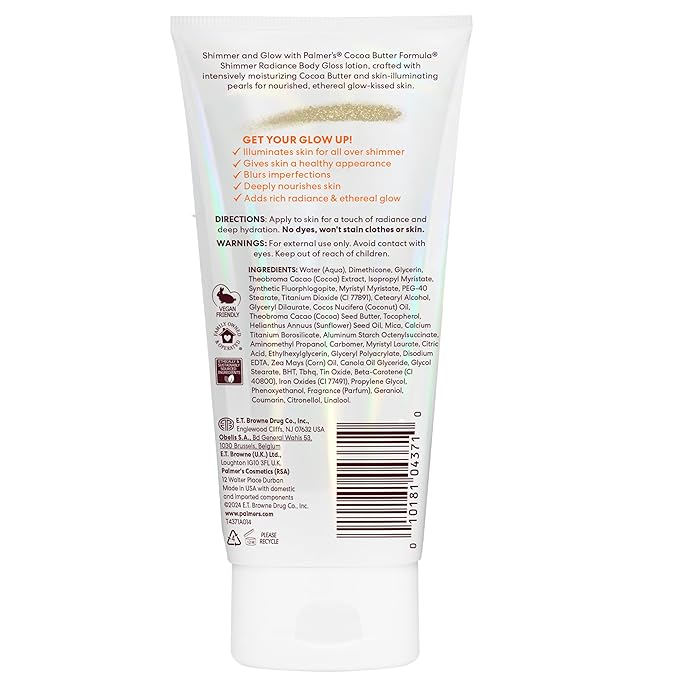 Palmer's Cocoa Butter Formula Shimmer Body Lotion with Vitamin E, 5.25 Fl Oz, Radiance Body Gloss, Help Blur Veins, Cellulite, Marks, 48 Hour Moisture-GlimoraGlow
