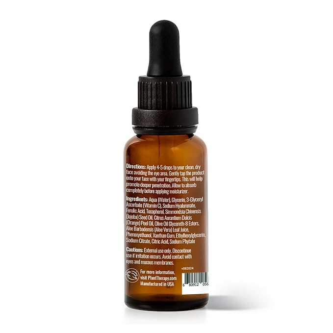 Plant Therapy Vitamin C Face Serum & Hyaluronic Acid, Anti-Aging Serum with Ferulic Acid, Vitamin E, Serum for Fine Lines & Wrinkles, 1 oz-GlimoraGlow