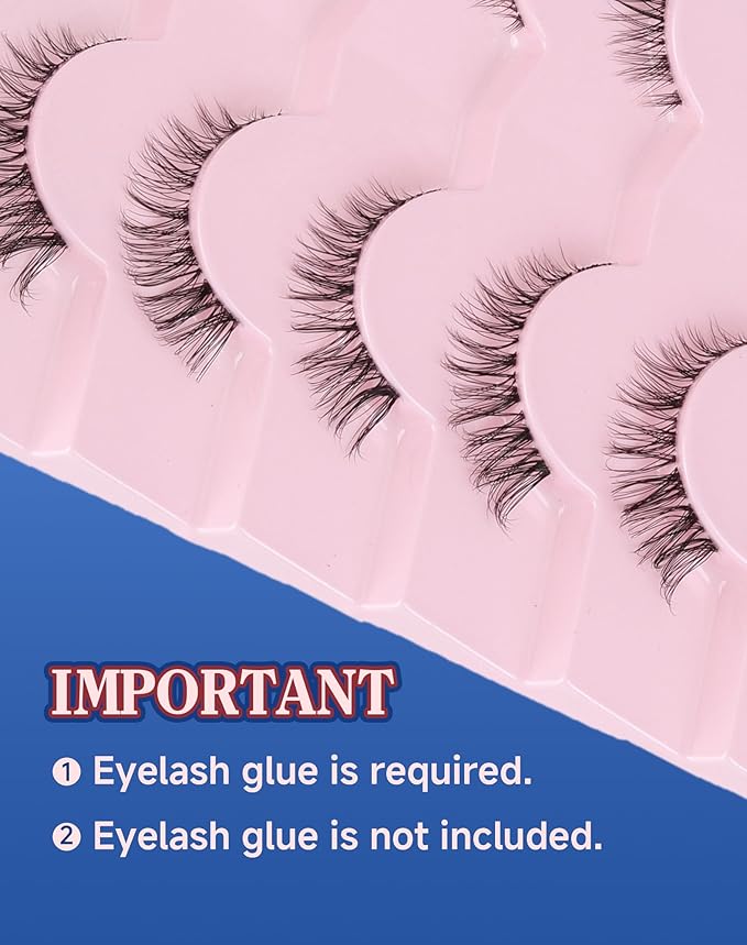 Small Lashes Wispy Short Eyelashes Natural Look Flared Strip False Eyelash Soft Clear Band Lash Pack 7 Pairs SF-07-GlimoraGlow