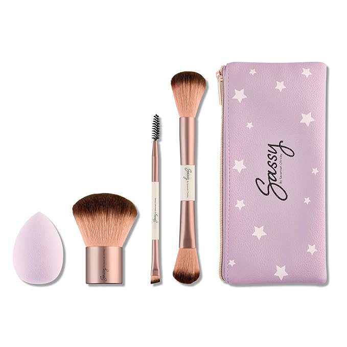 Sassy by Savannah Chrisley Sassy Brush Kit - Beauty Tool Kit for Women - All-in-One Beauty for Eyes and Face - Brush Kit Great for Makeup Application - Kit Includes Reusable Zipper Pouch - 4 Pc-GlimoraGlow
