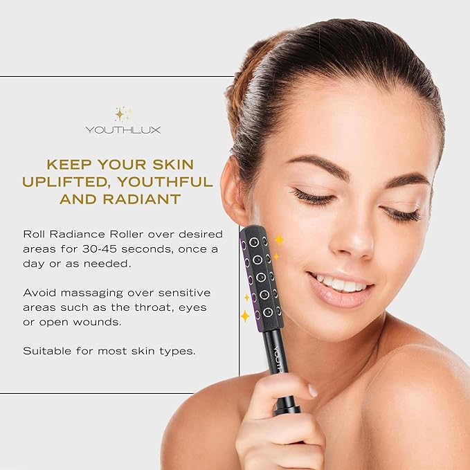 Radiance Roller – Germanium Stone Facial Massage Tool for Lifting, Sculpting, De-Puffing, Glow Boost, Energizing & Cooling Effect (Black)-GlimoraGlow