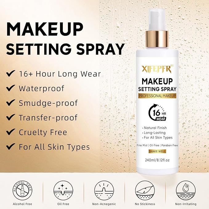 Makeup Setting Spray, 8.12 Fl Oz Matte Finishing Spray, Ultra Fine Setting Mist, Long Lasting Fixing Spray, Lightweight Oil Control Hydrating Refreshing Fast Drying, Vegan & Cruelty-Free-GlimoraGlow