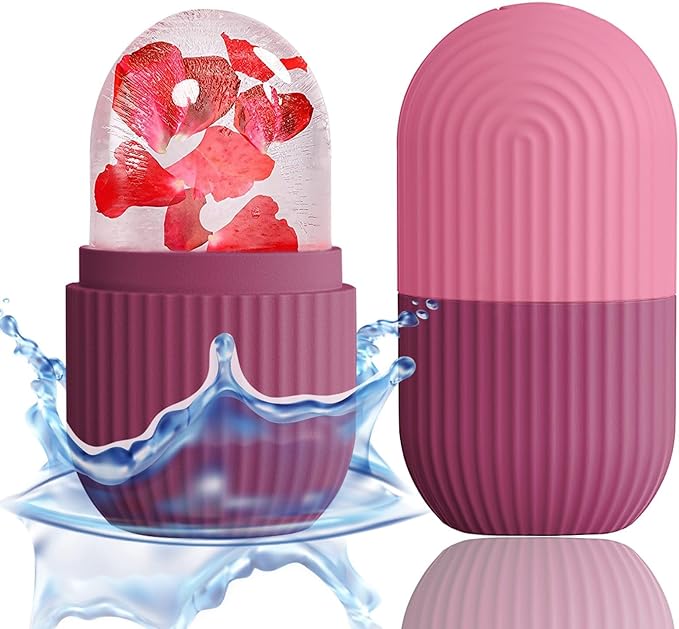 XHJRI Ice Face Roller Massager,Ice Cube Roller for Face, Eyes and Neck Naturally Conditioning and Skin Care,De-Puff Eye Bags,Reduce Migraine Pain,Reusable Massage Silicone Ice Mold (Rose)-GlimoraGlow