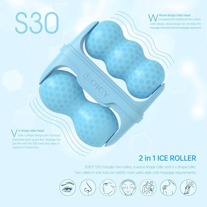 Ice Roller for Face ，Ice Face Roller Cold Therapy Tools, Cold Facial Ice Roller Massager for Eye Puffiness, Migraine, TMJ Pain Relief & Minor Injury, Skin Care Products (Blue)-GlimoraGlow